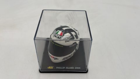 Casco Valentino Rossi Phillip Island 2004 1/5 senza scatola originale, leggero graffio sulla teca