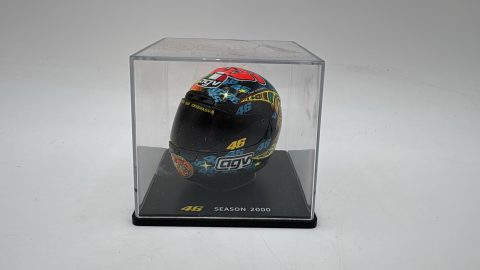 Casco Valentino Rossi 1/5 Stagione 2000, senza scatola originale, Teca molto rovinata e rotta