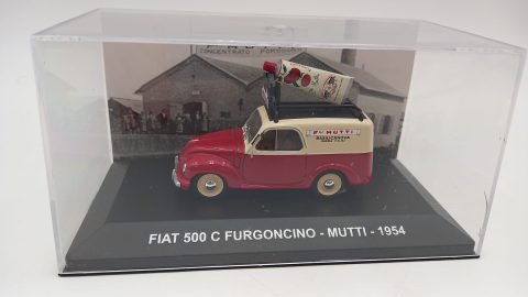Fiat 500 C Furgoncino Mutti 1954 1/43, senza scatola originale, angolo teca crepato