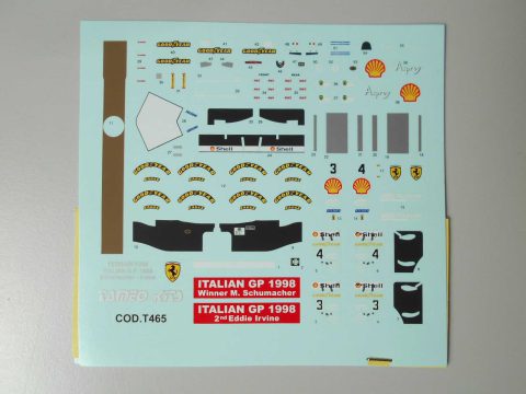 11 Tameo Kits T465 decals per TMK432 Ferrari F300 Italian GP 1998 1/43