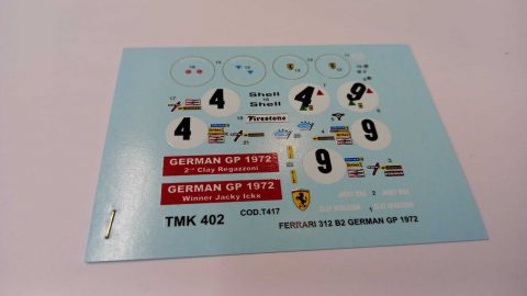 272 Tameo Kits T417 decals per TMK402 Ferrari 312 B2 Regazzoni Ickx German GP 1972 1/43