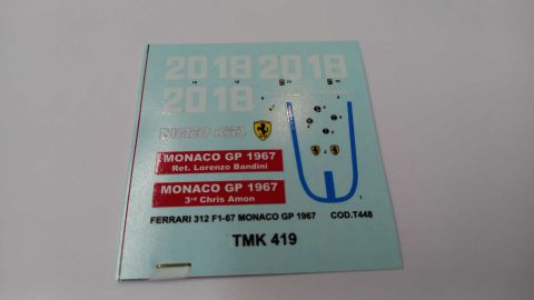 275 Tameo Kits T448 decals per TMK419 Ferrari 312 F1-67 Bandini Amon Monaco GP 1967 1/43
