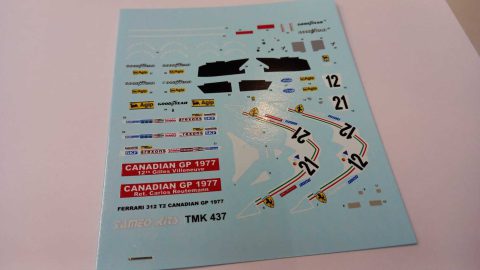 280 Tameo Kits decals per TMK437 Ferrari 312 T2 Villeneuve Reutemann Canadian GP 1977 1/43