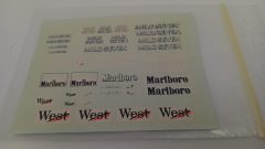 347 decals sponsor West, Mild Seven,  Marlboro 1/43, lievemente ingiallite - scala 1:43