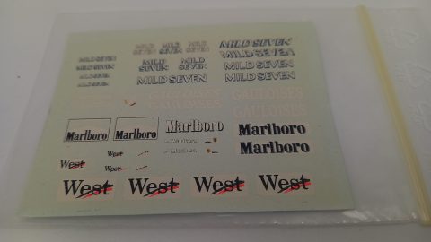 347 decals sponsor West, Mild Seven,  Marlboro 1/43, lievemente ingiallite