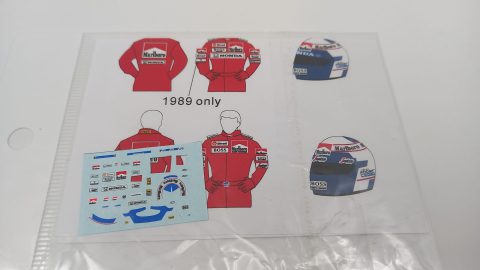 351 decals MSMD093 per casco e tuta Alain Prost 1/43, mancante di alcune decals