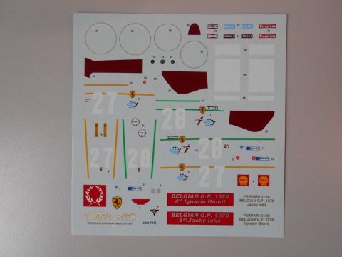58 Tameo Kits T346 decals per TMK354 Ferrari 312b Belgian GP 1970 1/43
