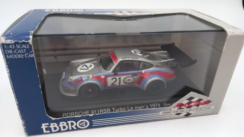 Ebbro Porsche 911 RSR Turbo 21 Le Mans 1974 1/43, confezione lievemente usurata