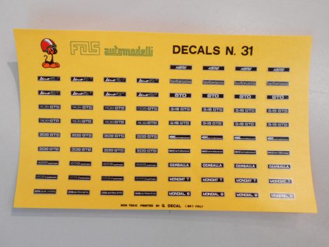 110 fds decals targhe Ferrari dino, 208gts, 308gts, gto, 348gts, gemballa, testarossa 1/43