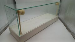 Teca completa in vetro con faretti interni, misure interne 70x21x22,5 cm altezza, esterne 72,5x23x32 cm altezza, base in leg?