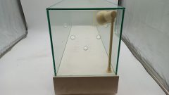 Teca completa in vetro con faretti interni, misure interne 70x21x22,5 cm altezza, esterne 72,5x23x32 cm altezza, base in legno lievemente rovinata in due angoli, mancante alimentatore, normali segni di utilizzo - foto 4